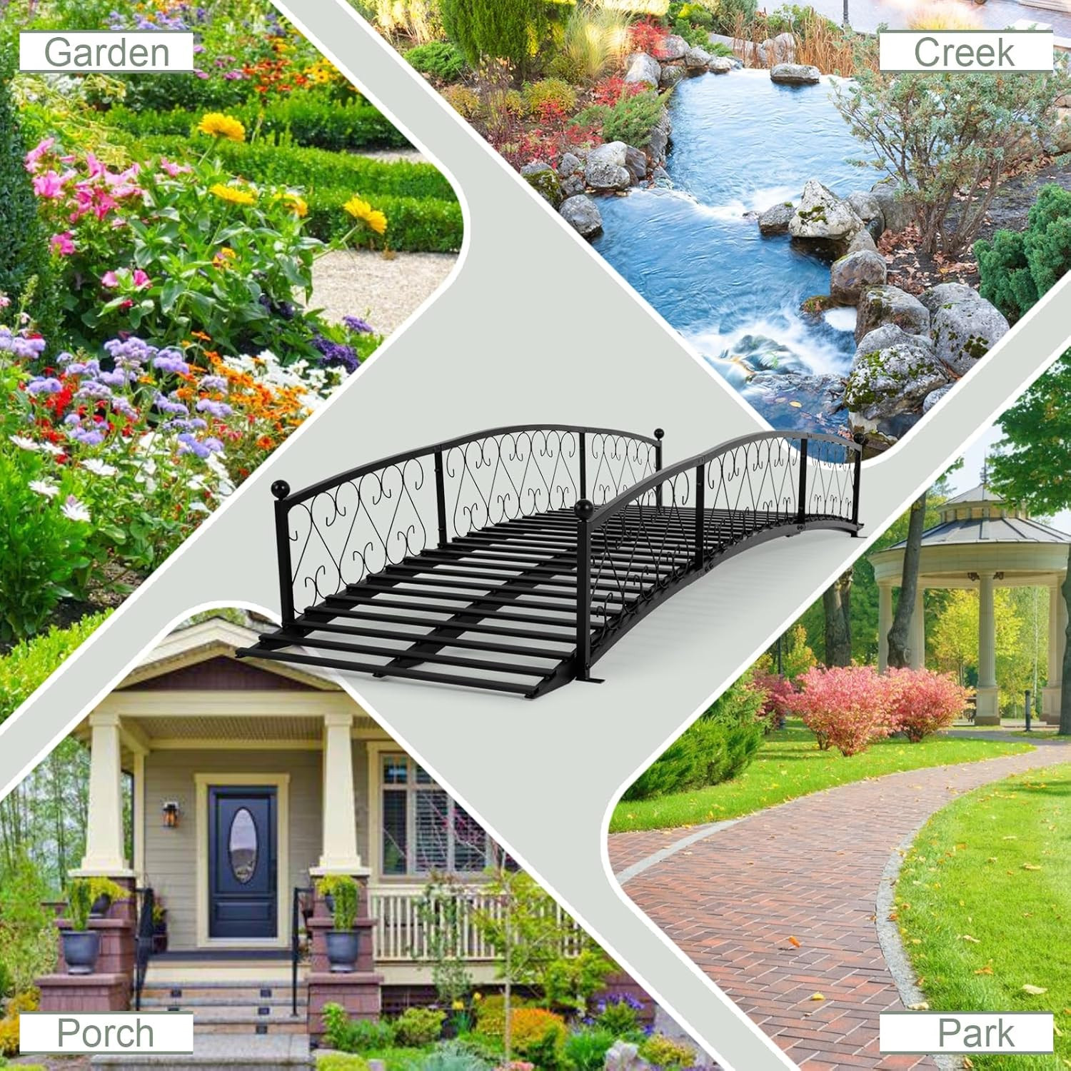 Garturects Metal Garden Bridge 8 FT - Durable Decorative Footbridge with Siderai