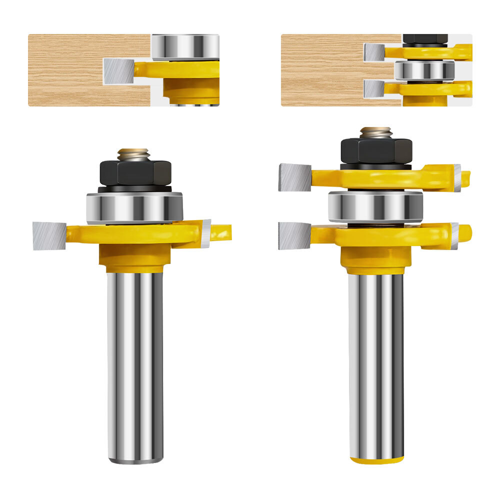 2pcs Tongue and Groove Router Bit 1/4 1/2 Shank 3T  T-Shape Wood Milling Cutter
