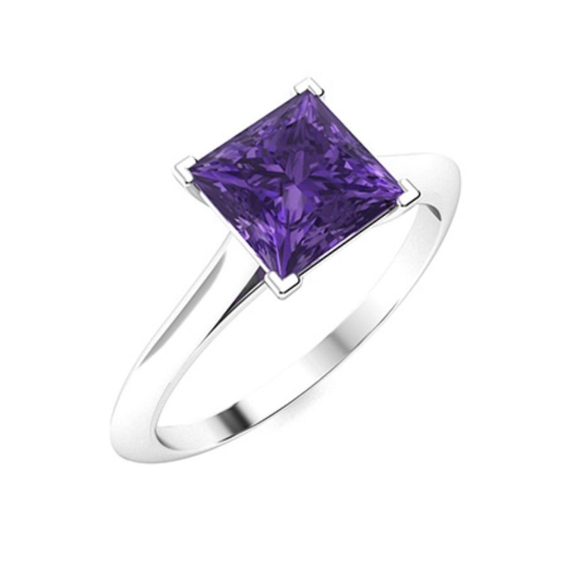 Sterling Silver Square Amethyst Stone Statement Prong New Solitaire Ring