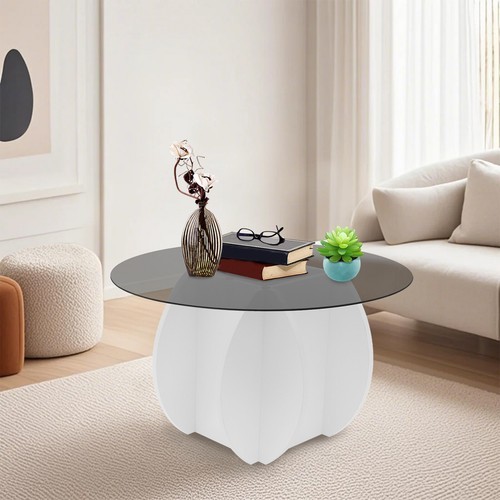 Tempered Glass Tabletop Coffee Table Modern Center Table Round Tea Coffee Table