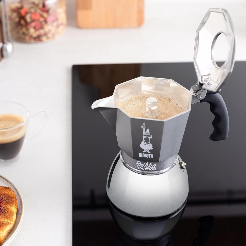 Coffee Maker Espresso Machine 4 Cup Induction Brikka Silver with Timer