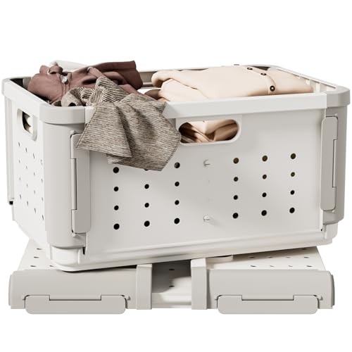 Laundry Basket with Divider for Pre-Sorting, 42L Stackable Plastic 1 Pack