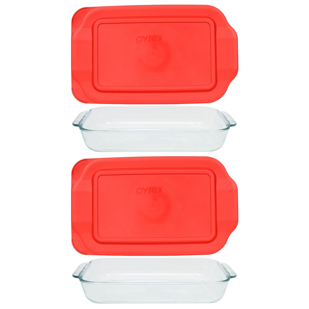 Pyrex 232 2-Quart Glass Baking Dish & 232-PC Red Lid (2-Pack)