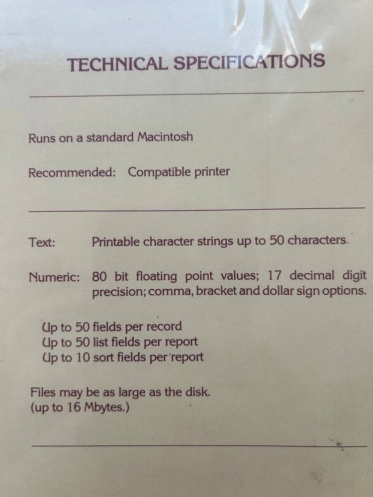 Vintage 1st BASE Relational Database System for Apple Macintosh Software