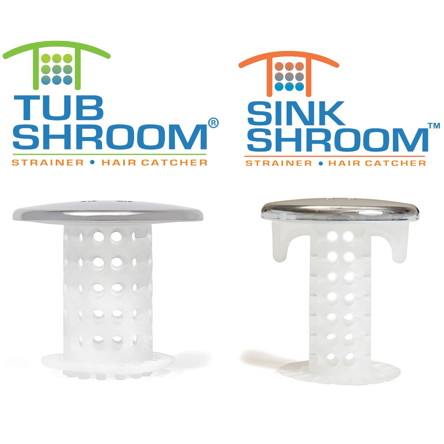 TubShroom & SinkShroom Chrome Combo Pack Hair Catchers Strainers Drain Protector