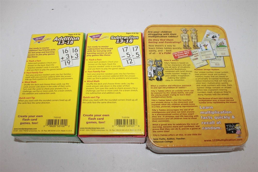 Flash Cards Bundle x3 Math Sets Addition/Subtraction/Multiplication Age 6+
