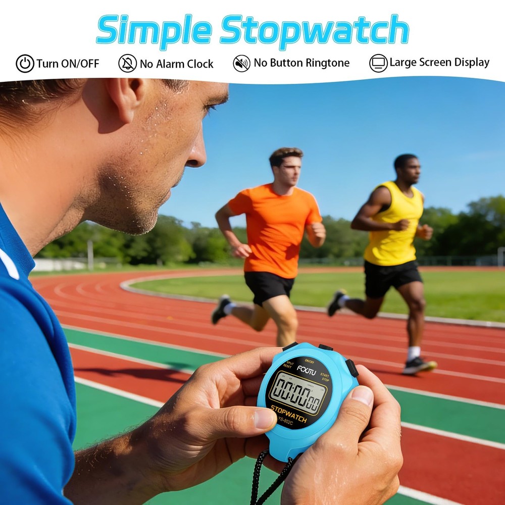 FCXJTU Digital Simple Stopwatch Timer, No Bells, Alarm, Basic Blue