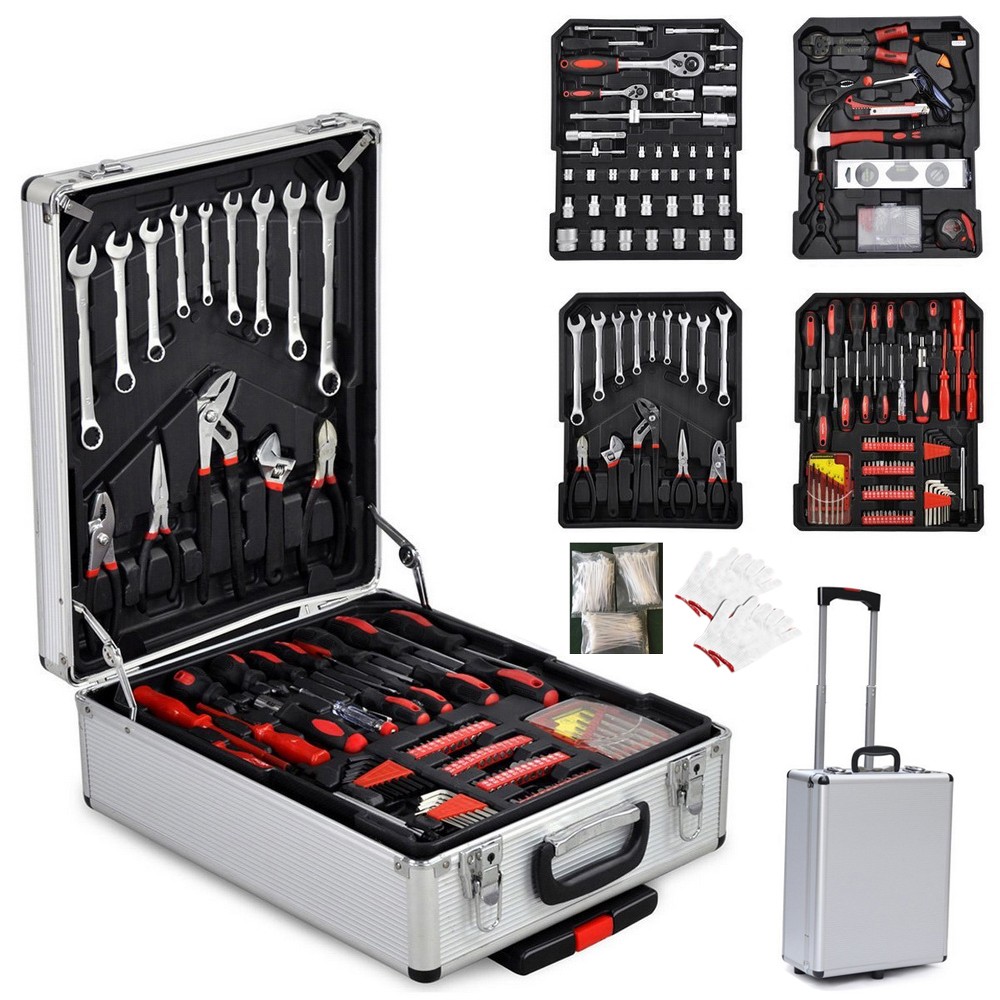 799pc Aluminum Trolley Case Tool Set, Silver, Comprehensive Portable Tool Kit