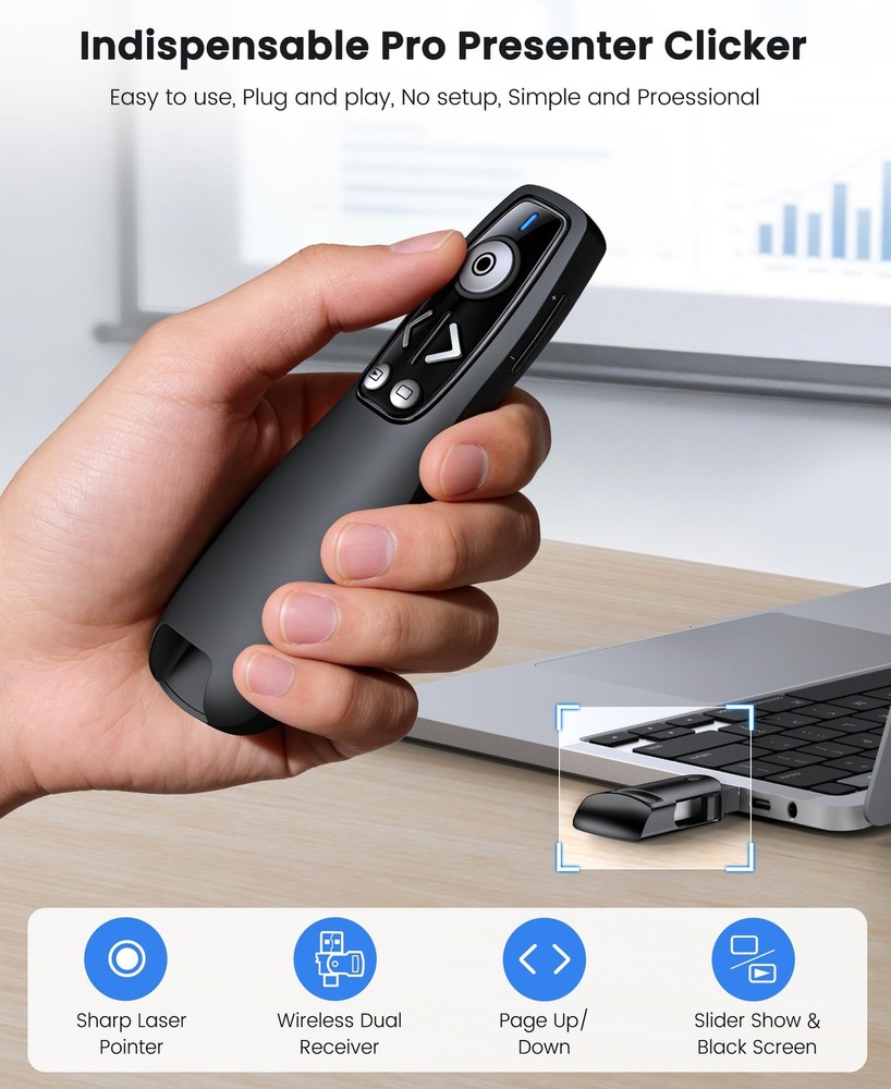 Presentation Clicker Wireless Presenter Remote for PowerPoint, Powerpoint Cli...