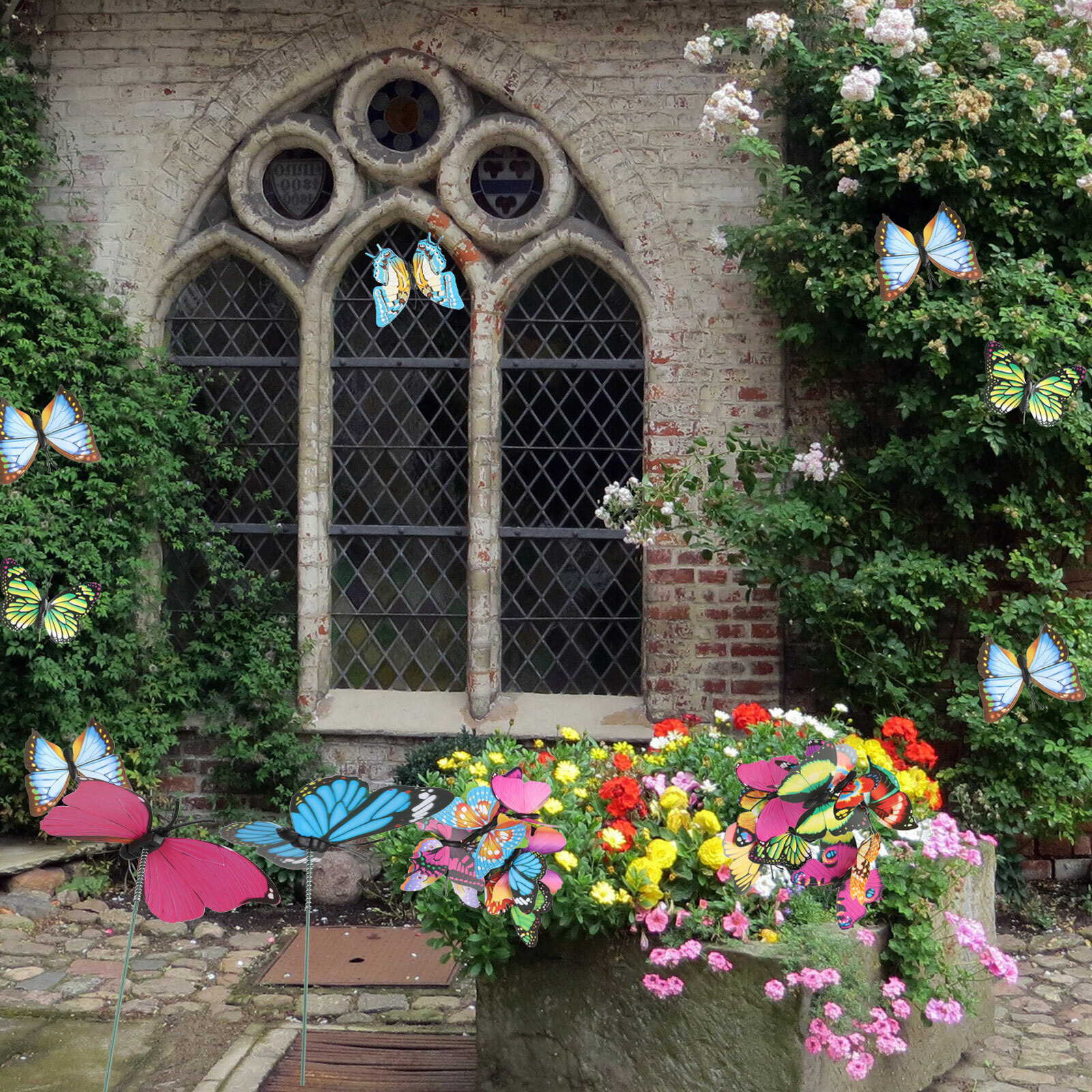 50Pcs Butterfly Stakes Outdoor Yard Planter Flower Pot Bed Garden Decor Yard Art