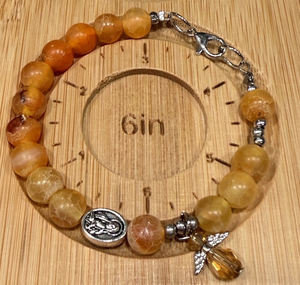 Religious rosary bracelet , Amethyst gemstone & orange agate 8mm