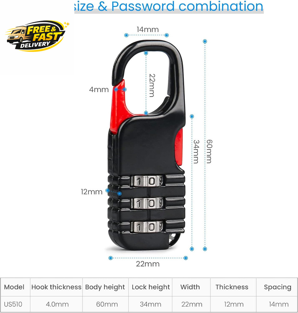 Mini Combination Padlock, 3Pcs Mini Locks for Kids Teens School Backpack Diary