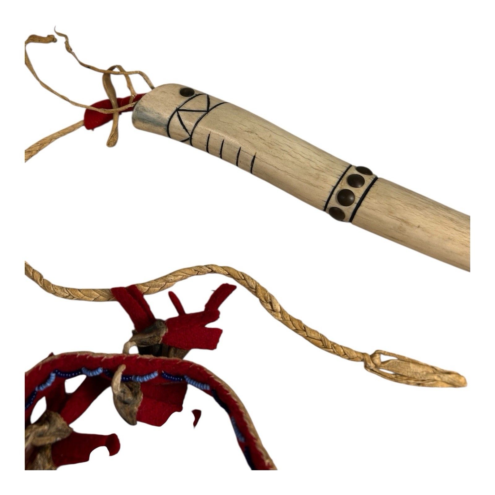 Vintage Authentic Native American Elk Antler Studded Quirt