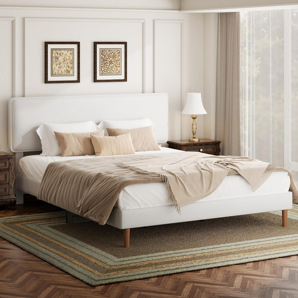 HAOARA King Size Upholstered Platform Bed Frame, PU Leather Adjustable Headboard