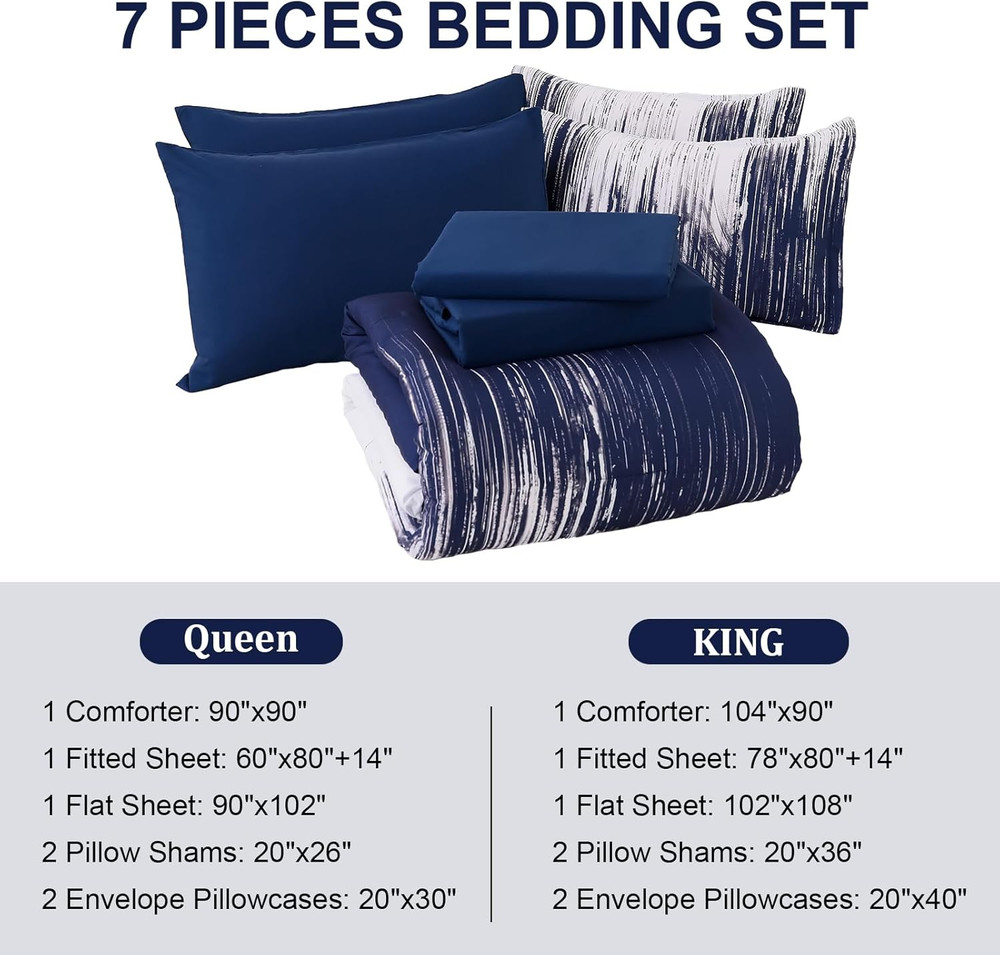Ombre Blue Comforter Set Queen Size Gradient Navy Blue White Boho Bedding Set fo