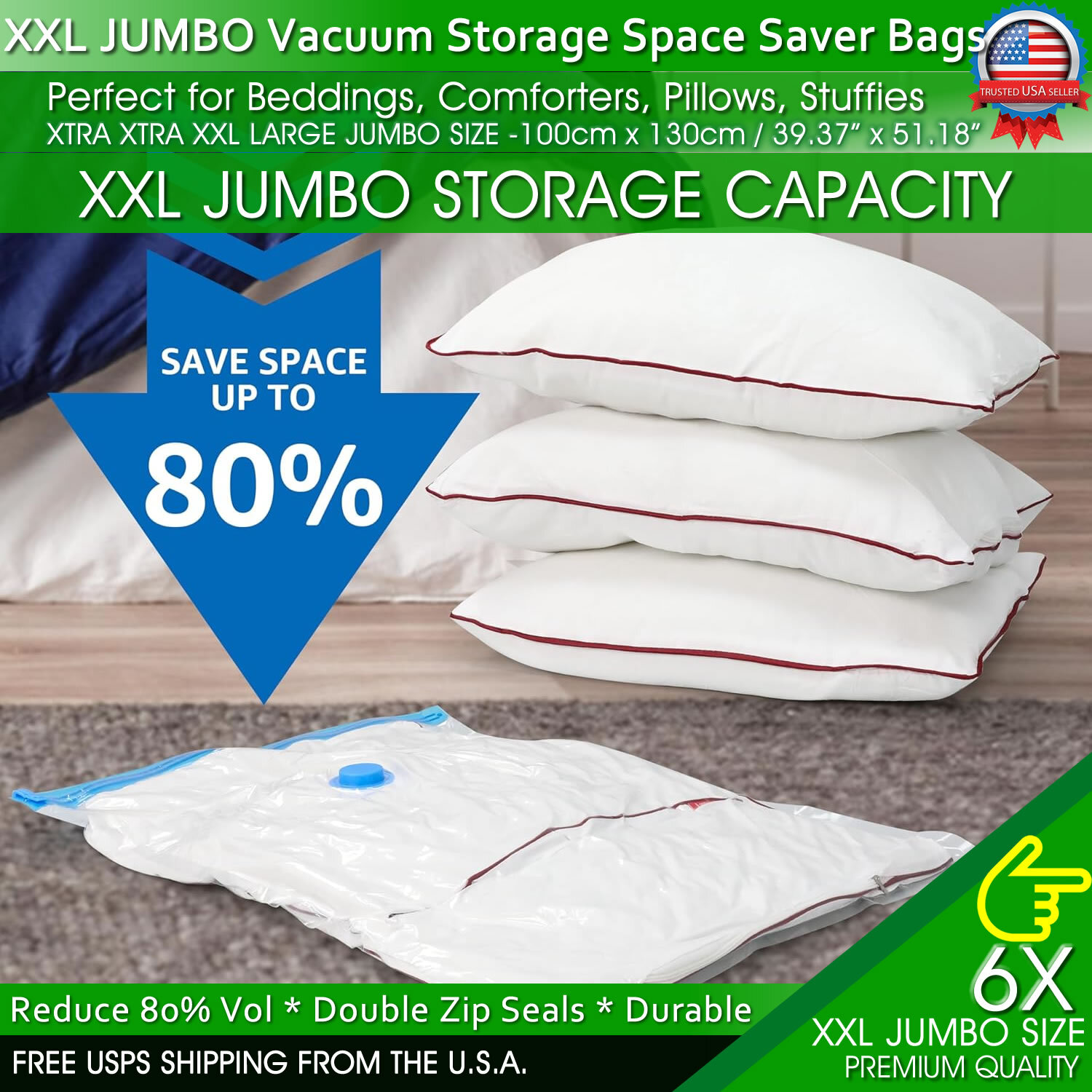 XXL Jumbo Vacuum Storage Bags Comforters Bedding Clothes Space Saver Hand Pump