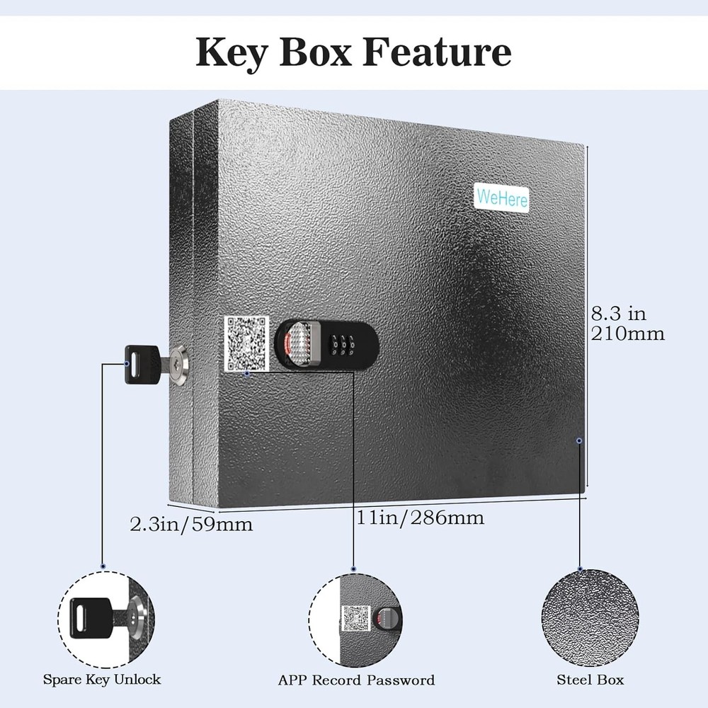 Key Lock Box, Wall Mount Cabinet with 16 Key Tags & Combination Lock