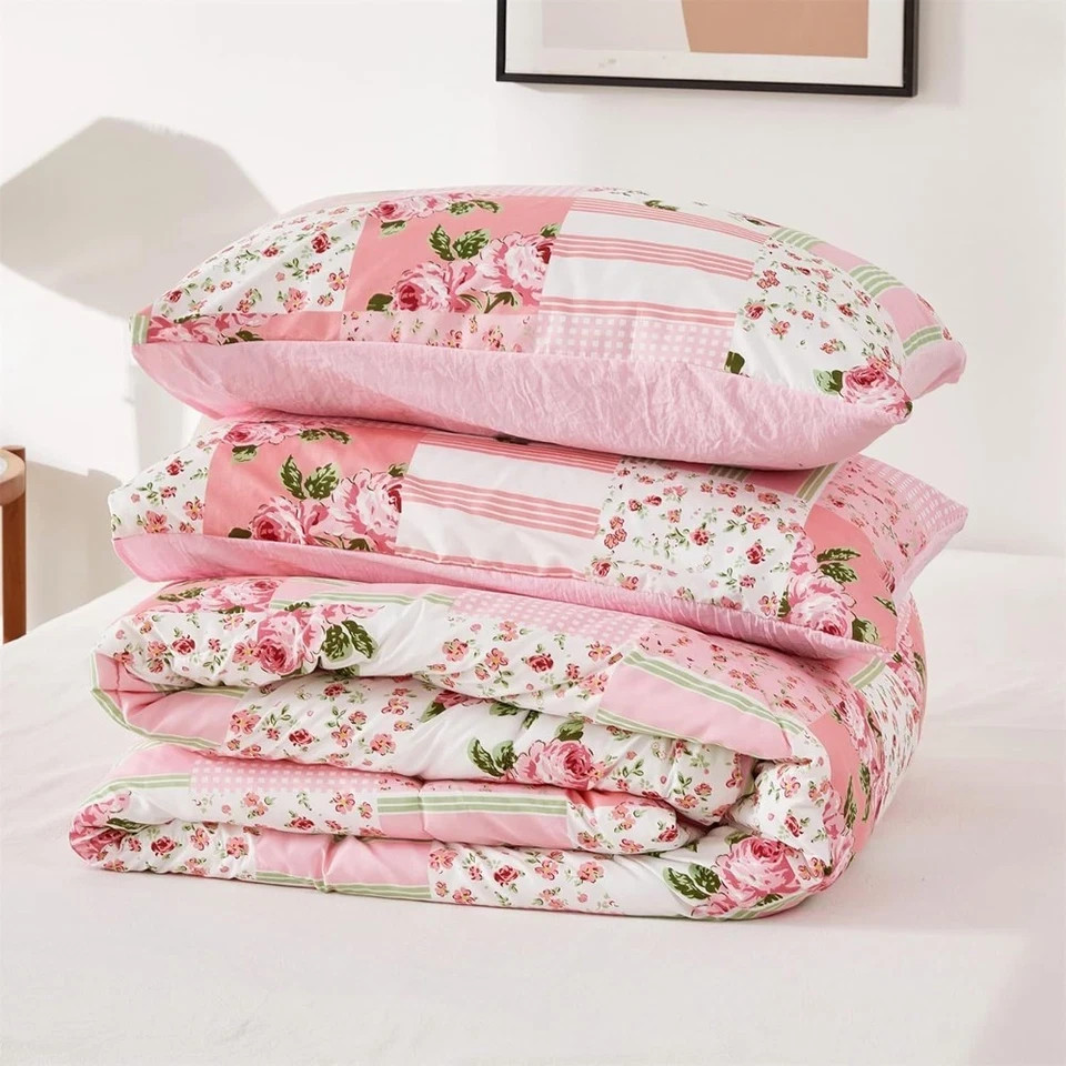 Floral Comforter Queen Size Patchwork Microfiber Comforter Set All Season 88x88"