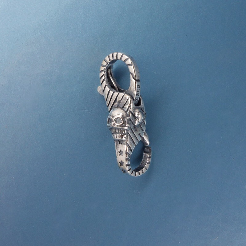 Sterling Silver Double Openings Skull Stripes Lobster Claw Clasp Connector 44069