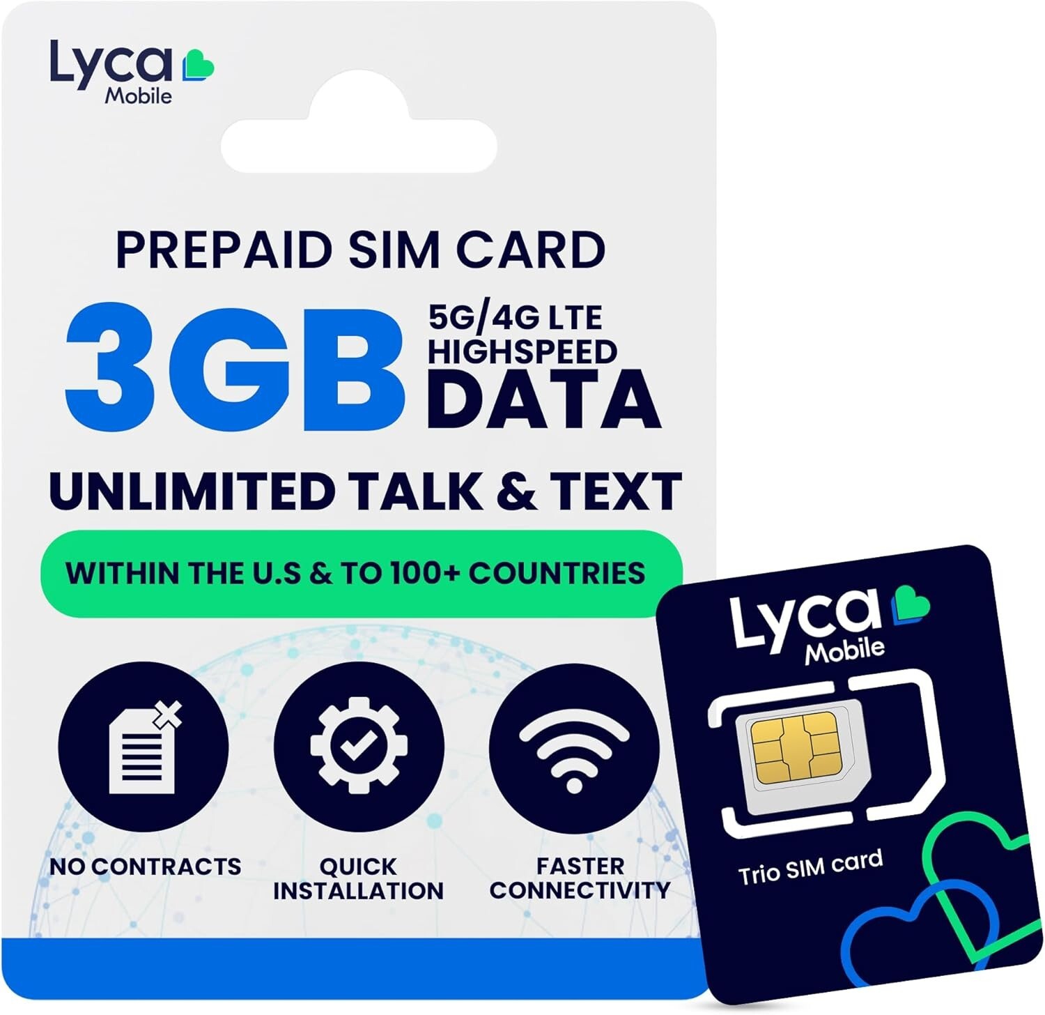Lycamobile Prepaid SIM Card 3GB 4G/5G Unlimited Data-Talk, Text to 100 Countries