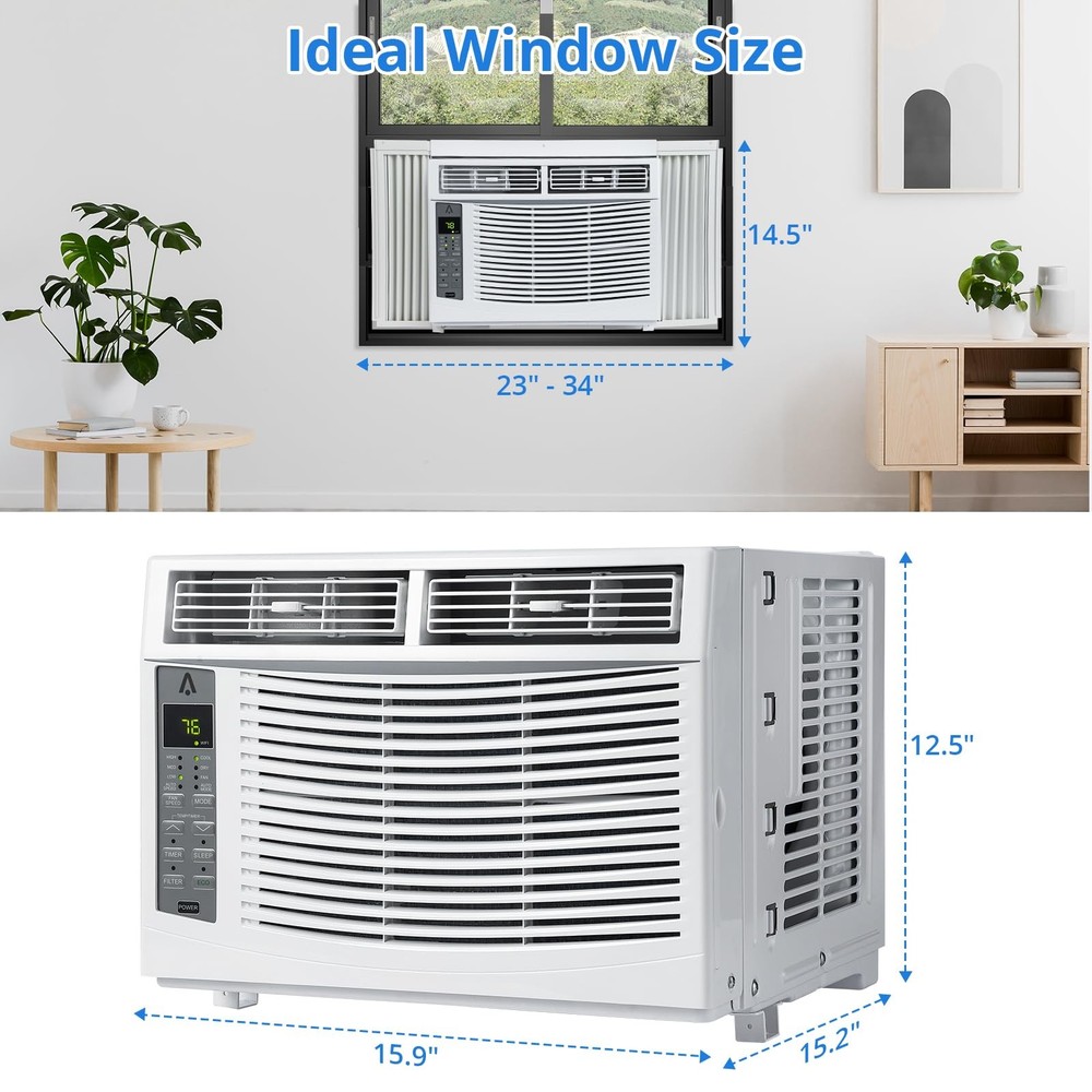 6000 BTU Window Air Conditioner Remote Cools 350 Sq Ft 3 Fan Speeds Timer