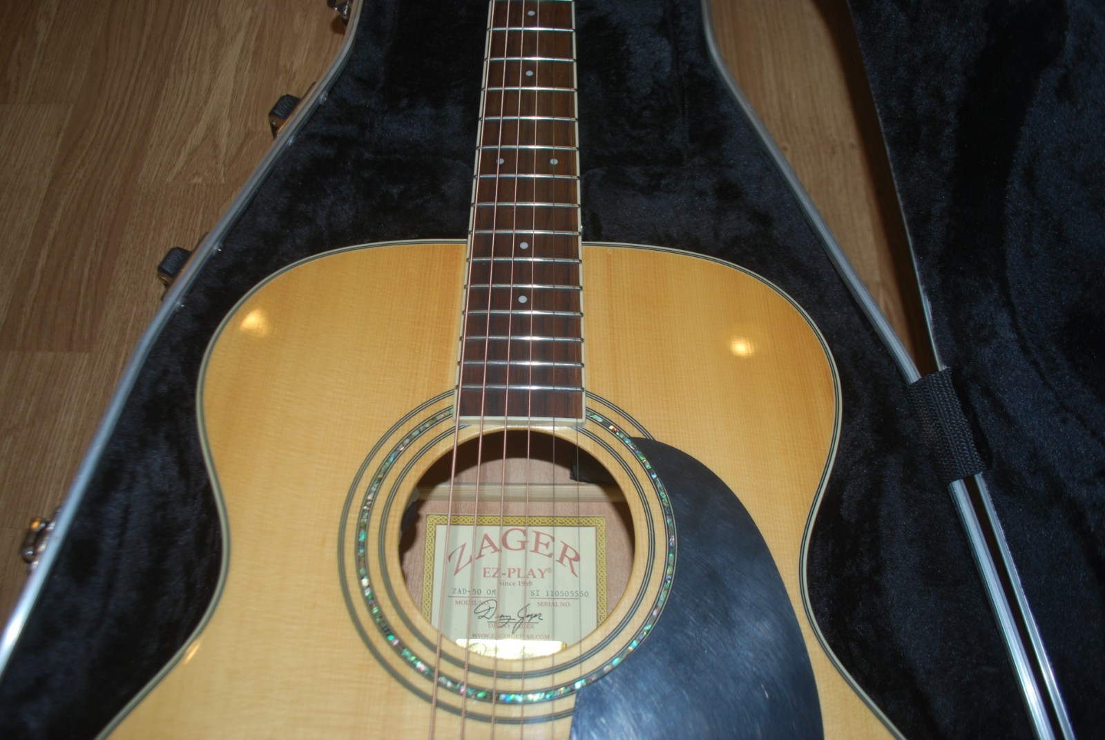 Zager ZAD 50 OM Acoustic Electric Guitar With Zager Hard Shell Case