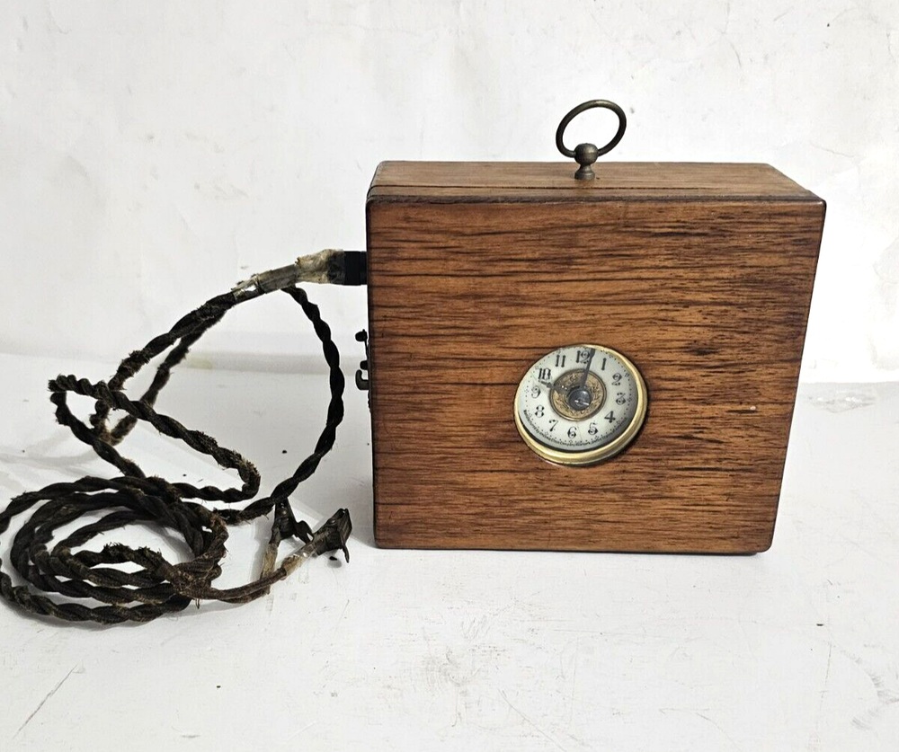RARE ANTIQUE DYNAMITE EXPLOSIVE DETONATOR TIMER CLOCK WOODEN SWITCH BOX 1900'S
