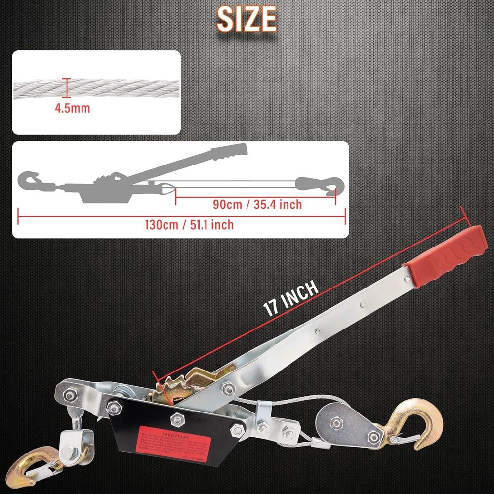 Efficient 2-Ton Power Puller with Steel Hooks - Perfect for Workshops and Farms