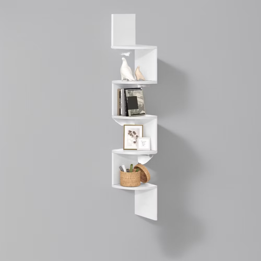 Wall Mount Floating Corner Shelf, 5-Tier Radial for Bedroom, Living