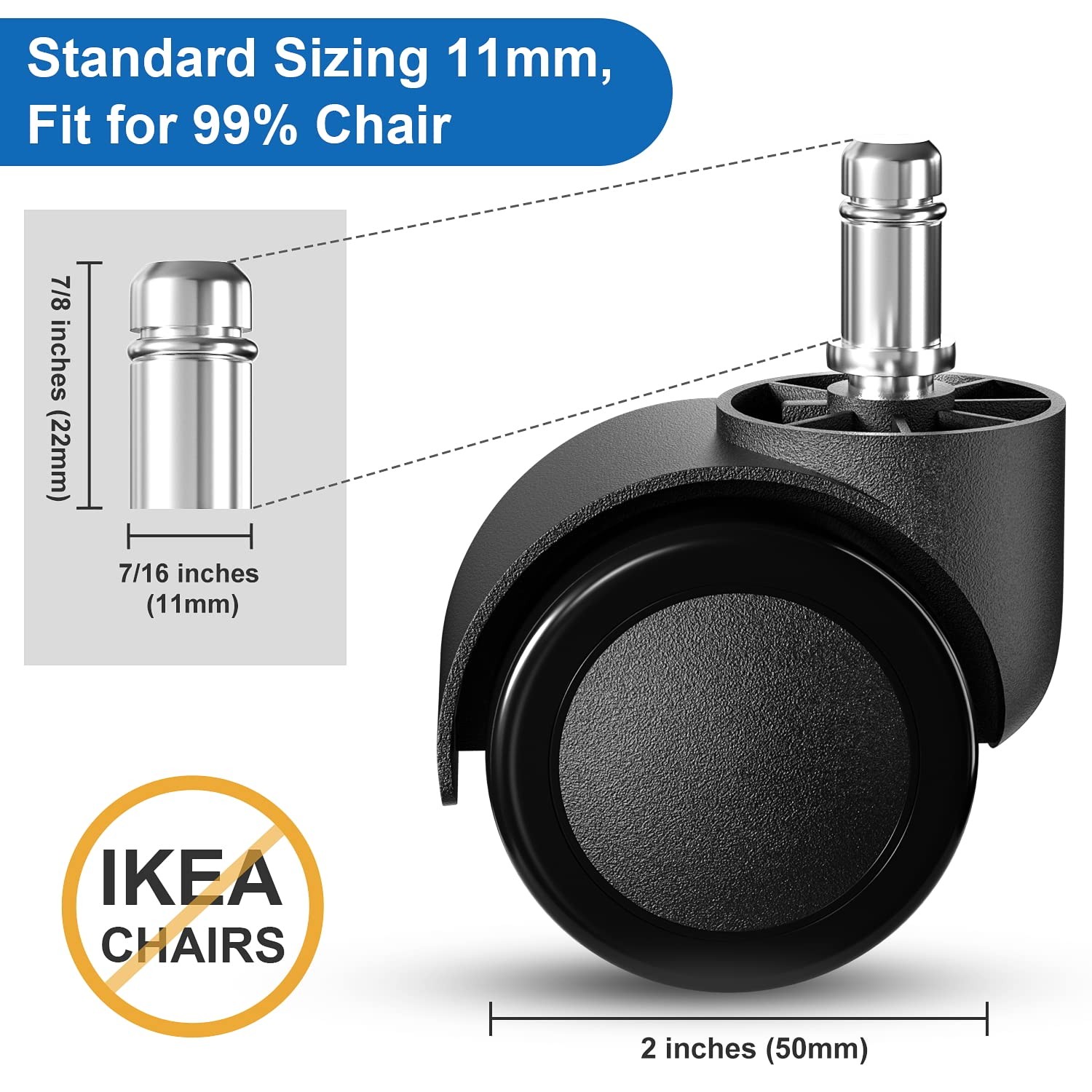 Office Chair Wheels Replacement 5 Pcs 2 Inch Office Chair Casters Heavy Duty