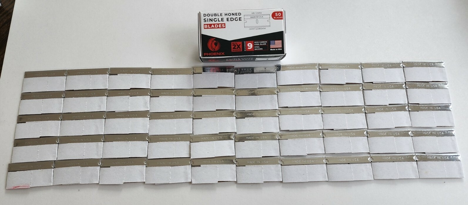 Phoenix - 50 Extra Sharp Single Edge Razor Blades - Made In USA - Double Honed