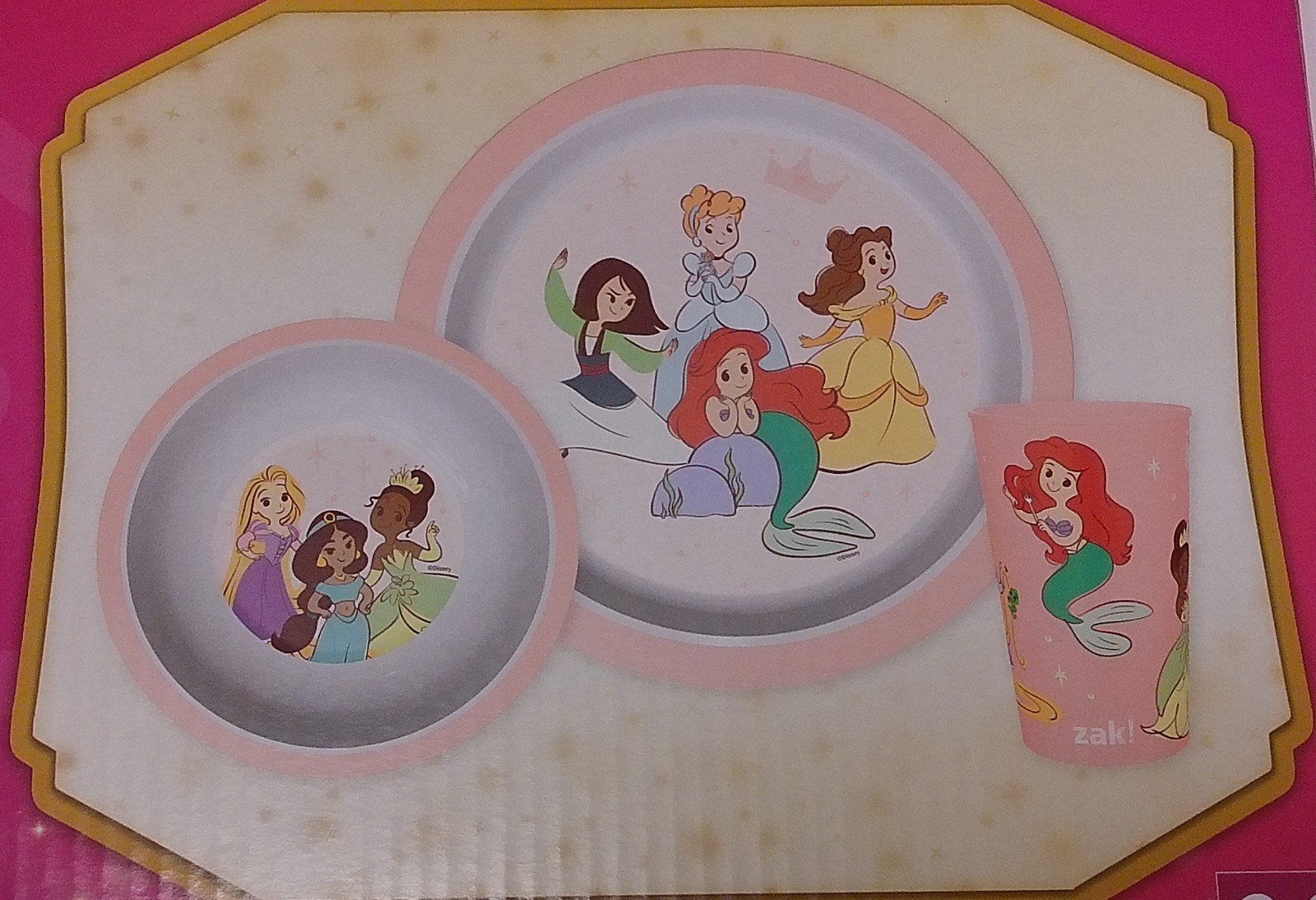 Disney Princess Mealtime Dinnerware Set Includes Plate Bowl and Cup- 3 Pc- New