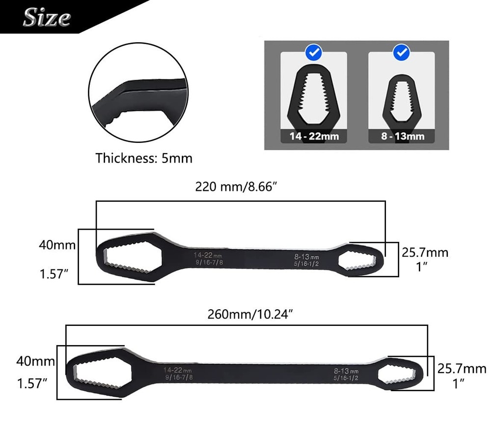 Saipe 2pcs Multifunctional Wrench Set Self Adjustable Universal Black