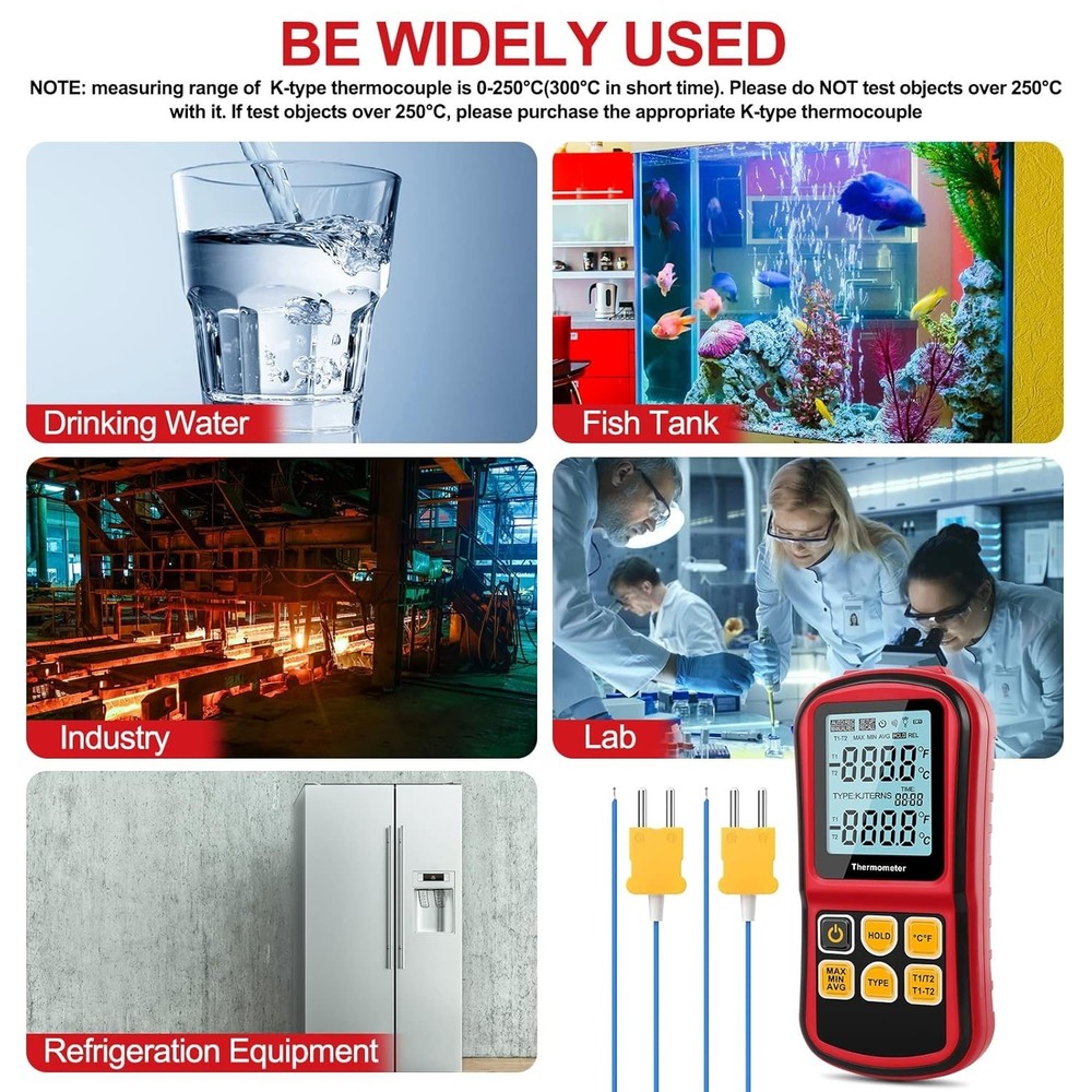 Compact Dual Probe Thermometer with K-Type Thermocouple Wire