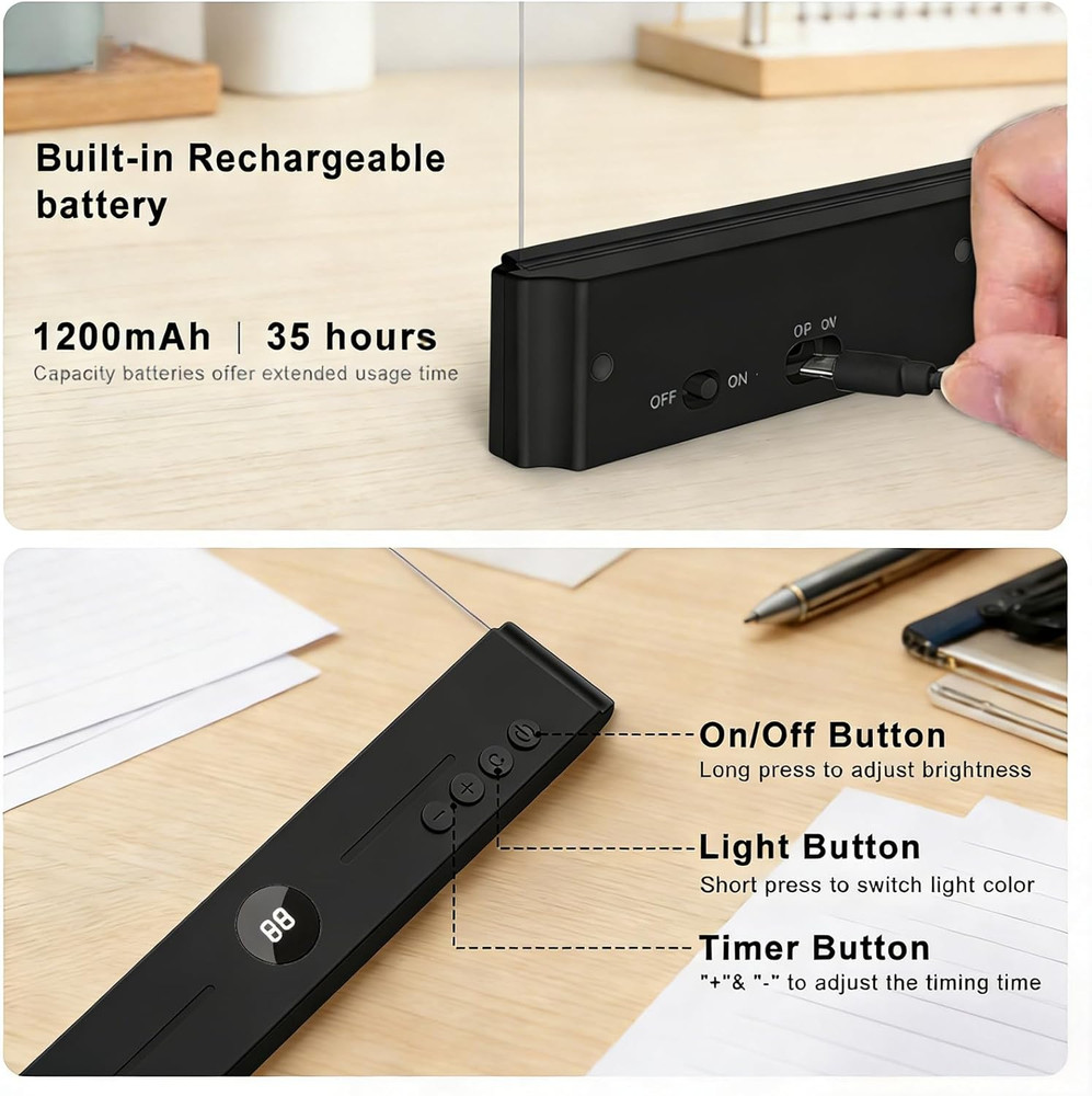 LED Clear Flat Book Light,Rechargeable Clear Flat Panel Reading Lamp with 3 Colo