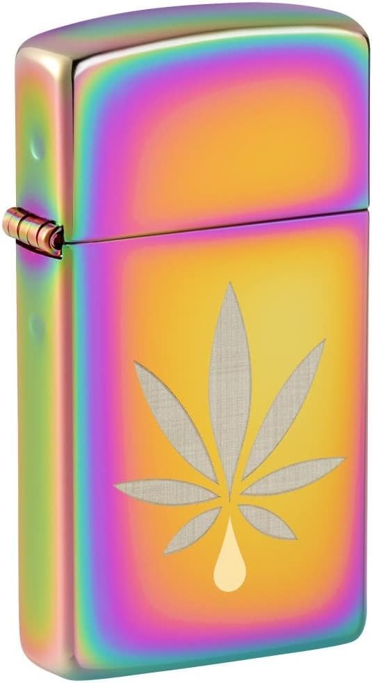 Zippo Lighter - Customized Message on Slim with Leaf - Multi Spectrum 48670