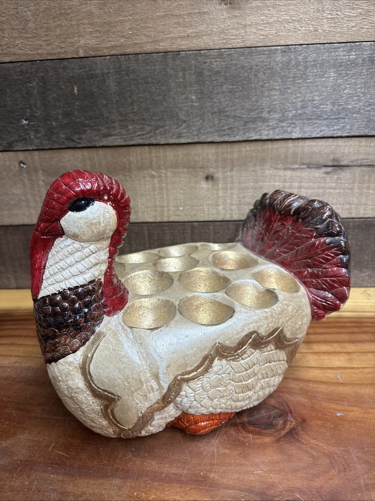 Handpainted Ceramic Turkey Deviled Egg Holder Platter Rare