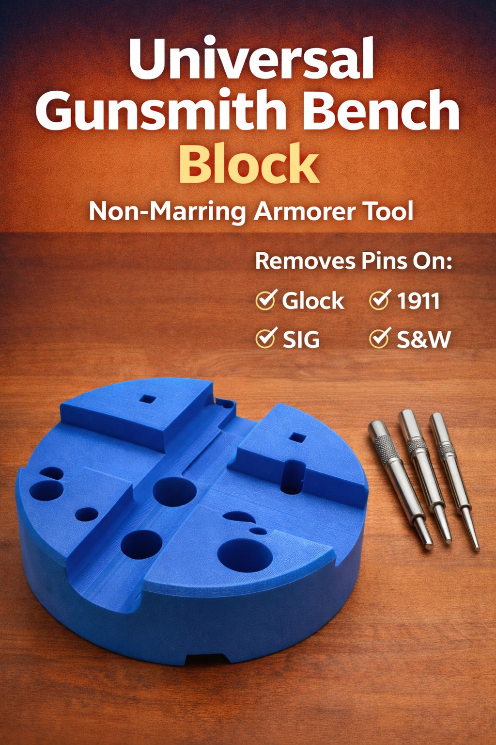 Universal Gunsmith Bench Block Non Marring Armorers Tool  Glock Maintenance Blue