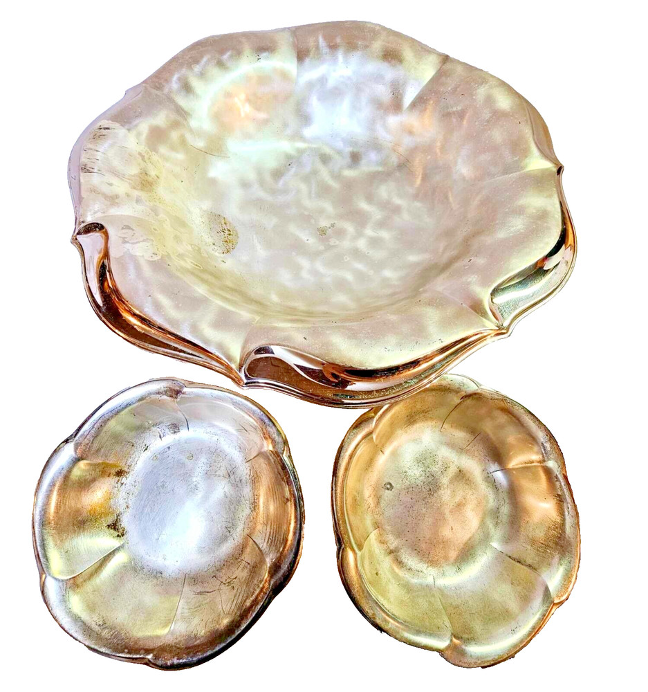 3 -WMF Ikora germany small & large footed flower shaped bowl Tarnish Silverplate