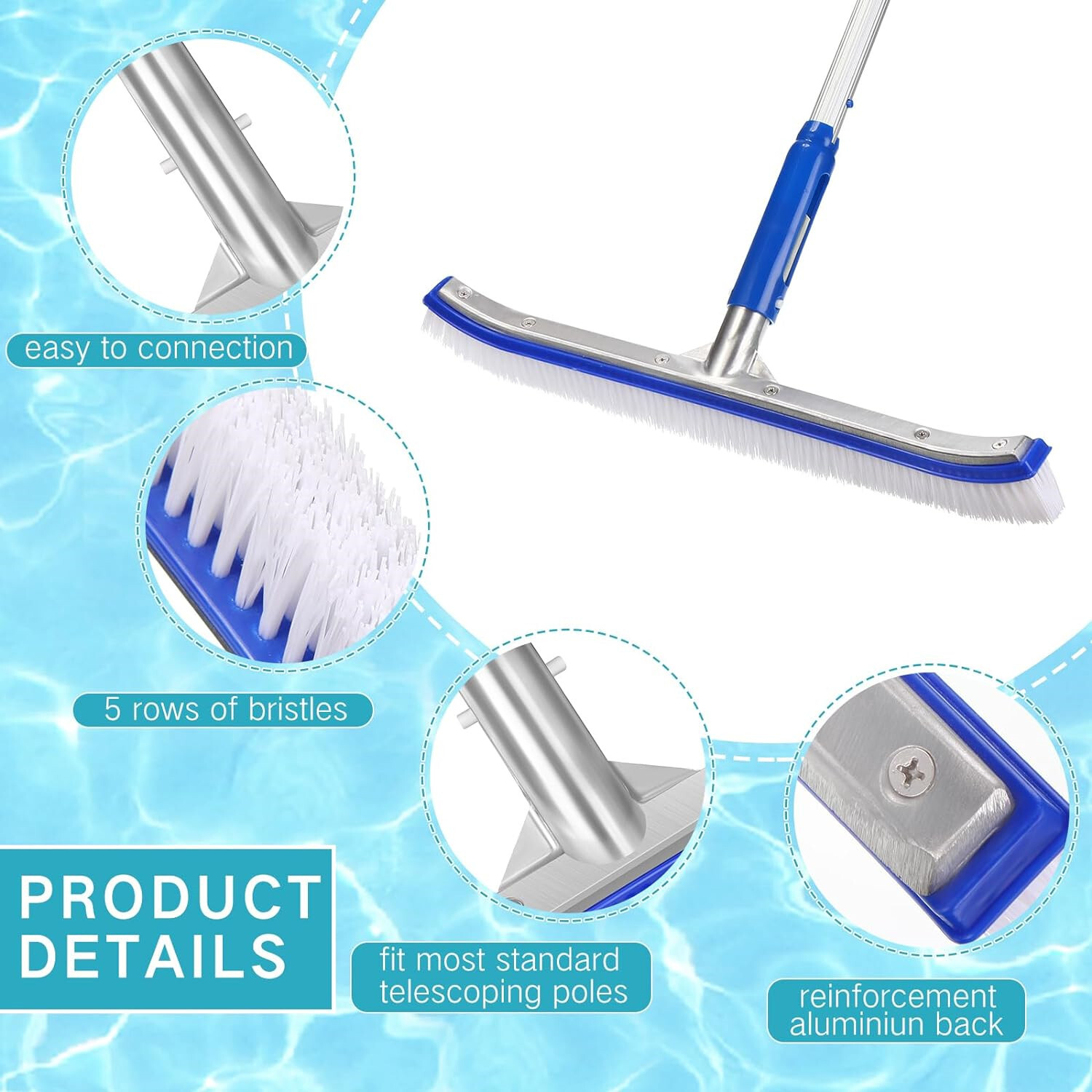 Professional Heavy Duty 18" Swimming Pool Floor Wall Cleaning Brush Head Tool