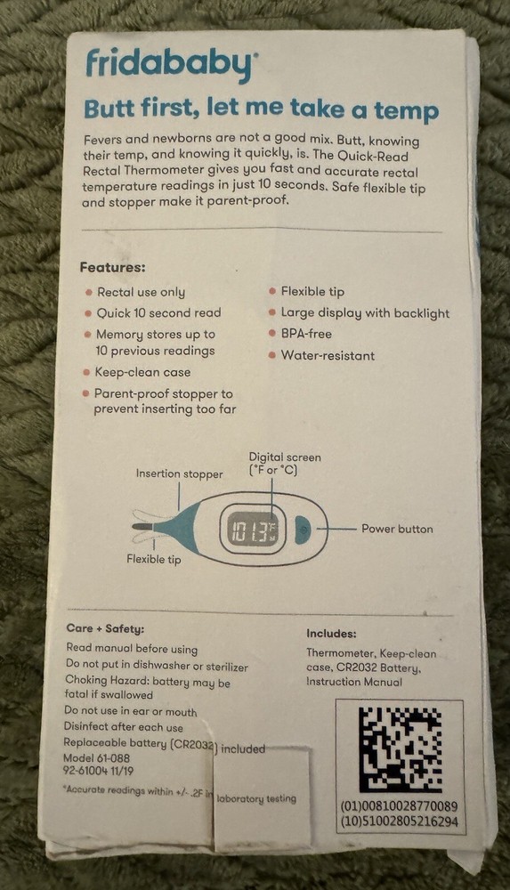 Fridababy Quick-Read Digital RECTAL Thermometer with Keep-Clean Case