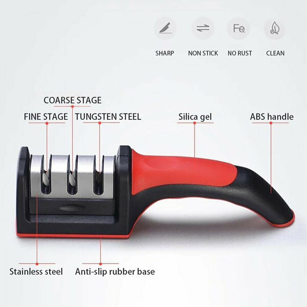 Knife Sharpener Professional Ceramic Tungsten Kitchen Sharpening System 3 Stage
