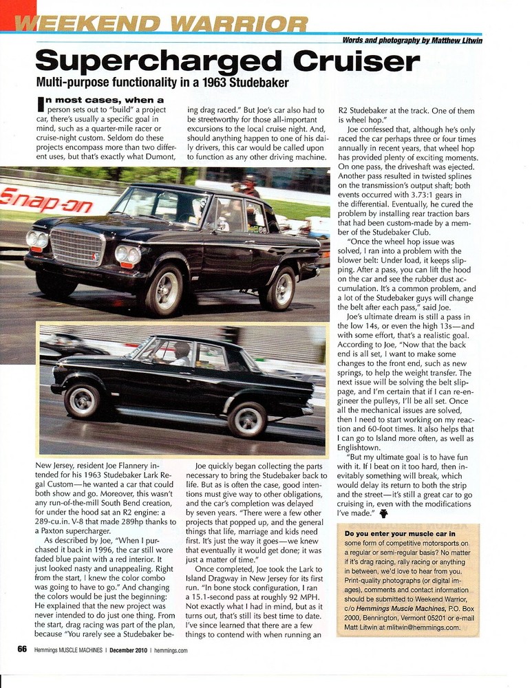 1963 STUDEBAKER R2 LARK / PAXTON SUPERCHARGED ~ WEEKEND WARRIOR ARTICLE / AD