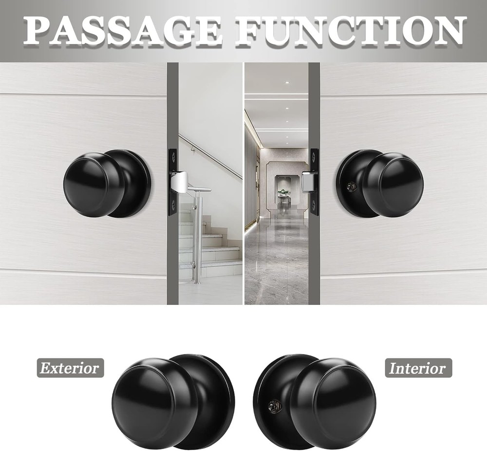 (10 Pack Round Passage Door Knob(Non-Locking Knobs), Keyless Doorknobs Interior