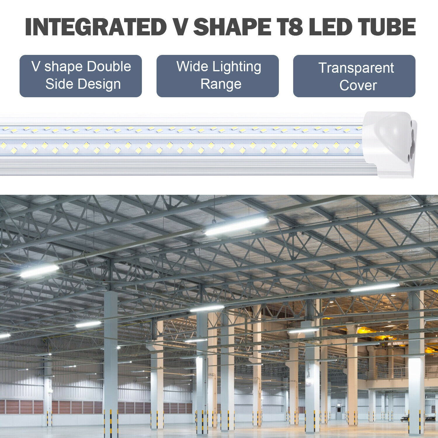 6Pack 8FT 120W LED Tube Light T8 LED Shop Light Fixtures 6000K Garage Bulb Light