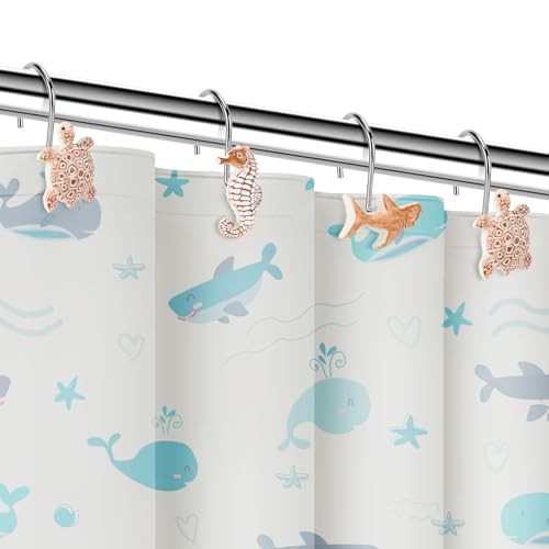Seashell Shower Curtain Hooks, 12Pcs Decorative Anti-Rust Shower Turtle 2