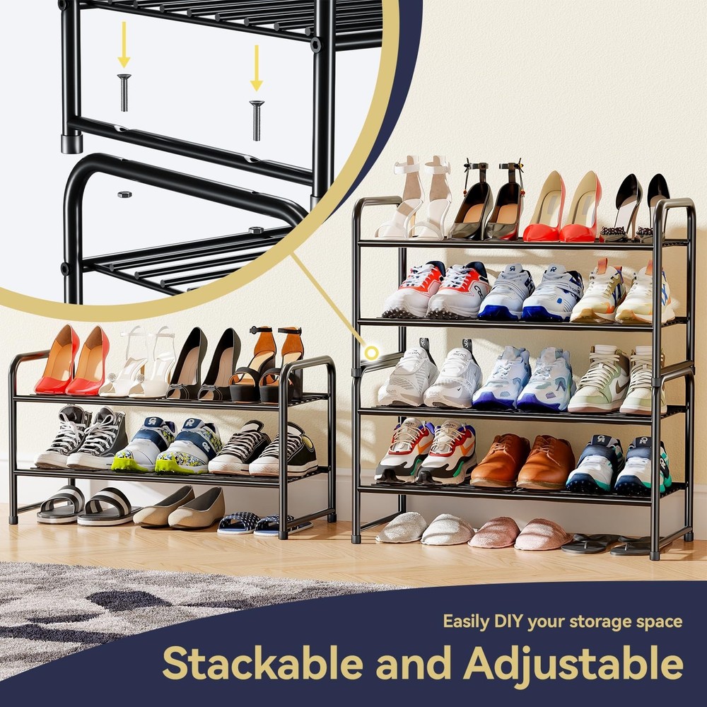 2 Tier Shoe Rack Organizer for Closet, Stackble, Black Fast Ship
