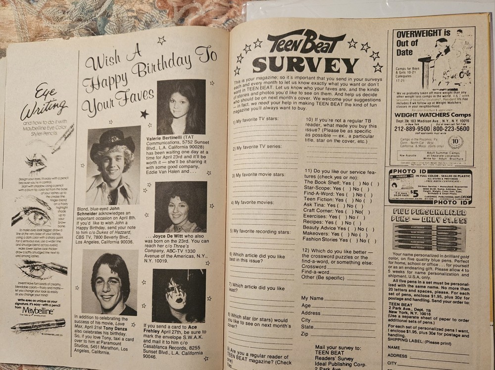 TEEN BEAT MAGAZINE MAY 1981 KISS, VAN HALEN, BAIO, DILLON