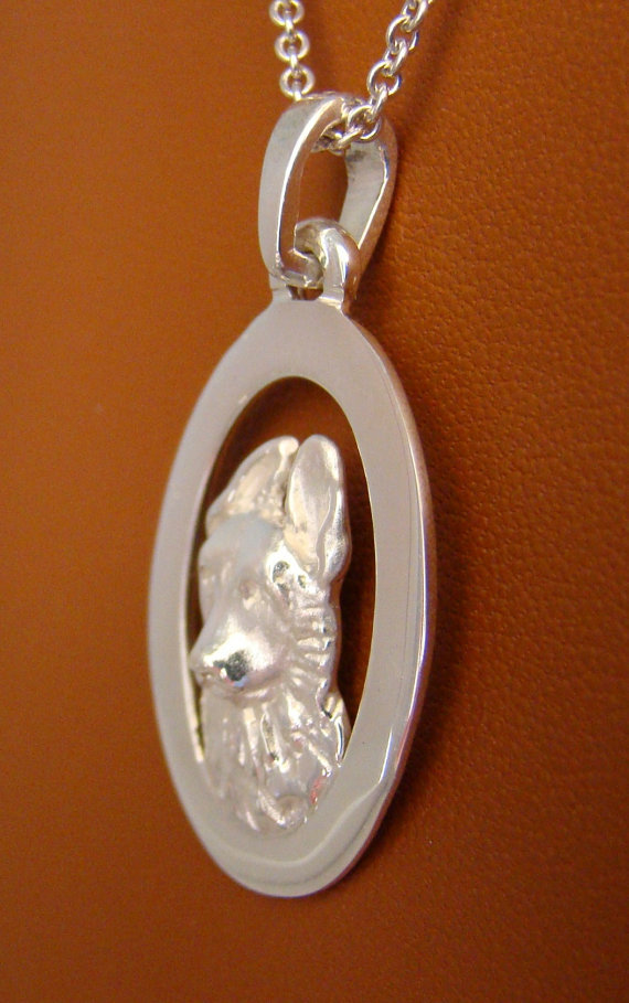 Sterling Silver German Shepherd Puppy Head Study On A Vertical Oval Frame