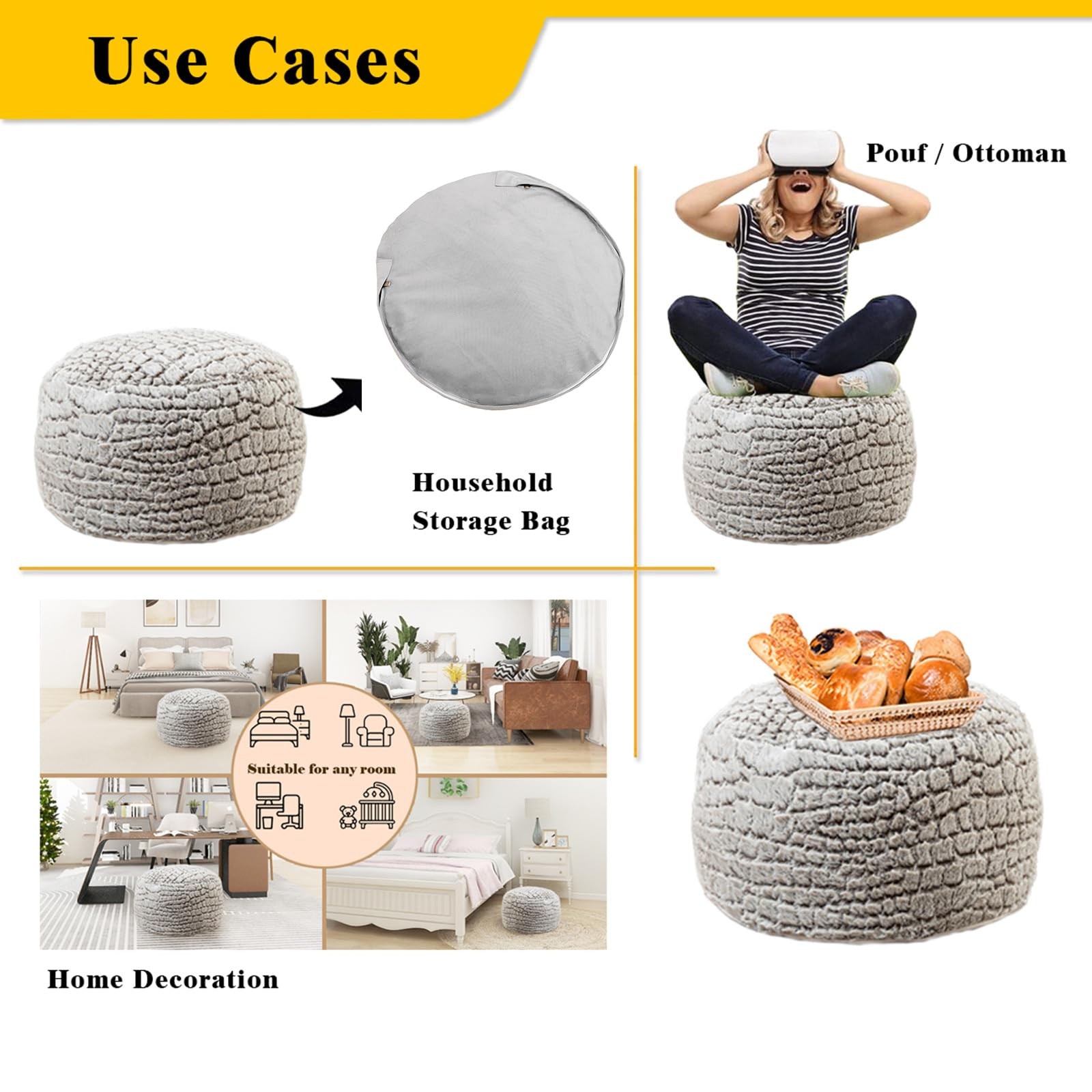 Ottoman Pouf Unstuffed Pouf Ottoman Foot Rest 20x12 Inches Fuzzy Chair Round Ott